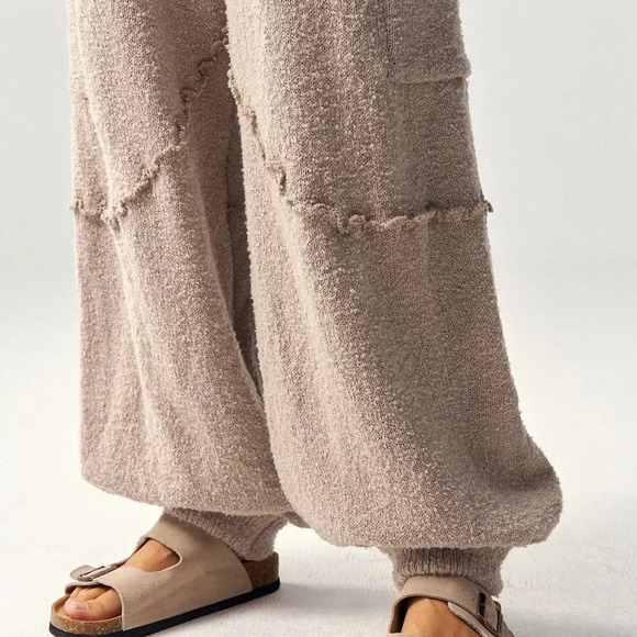 Brown Casual Women's High Waist Loose Baggy Sweater Pants With Cinched Ankles - Picture 4 of 8